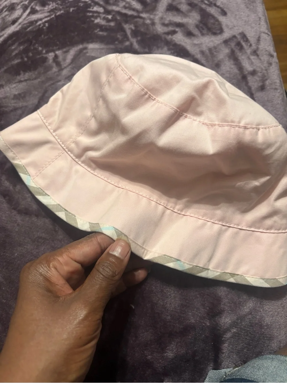 Burberry Light Pink Bucket Hat with Check Trim